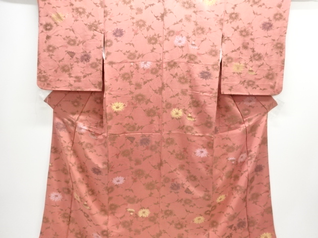 JAPANESE KIMONO / ANTIQUE TAISHO-ROMAN KIMONO / WOVEN FLOWER PATTERN /